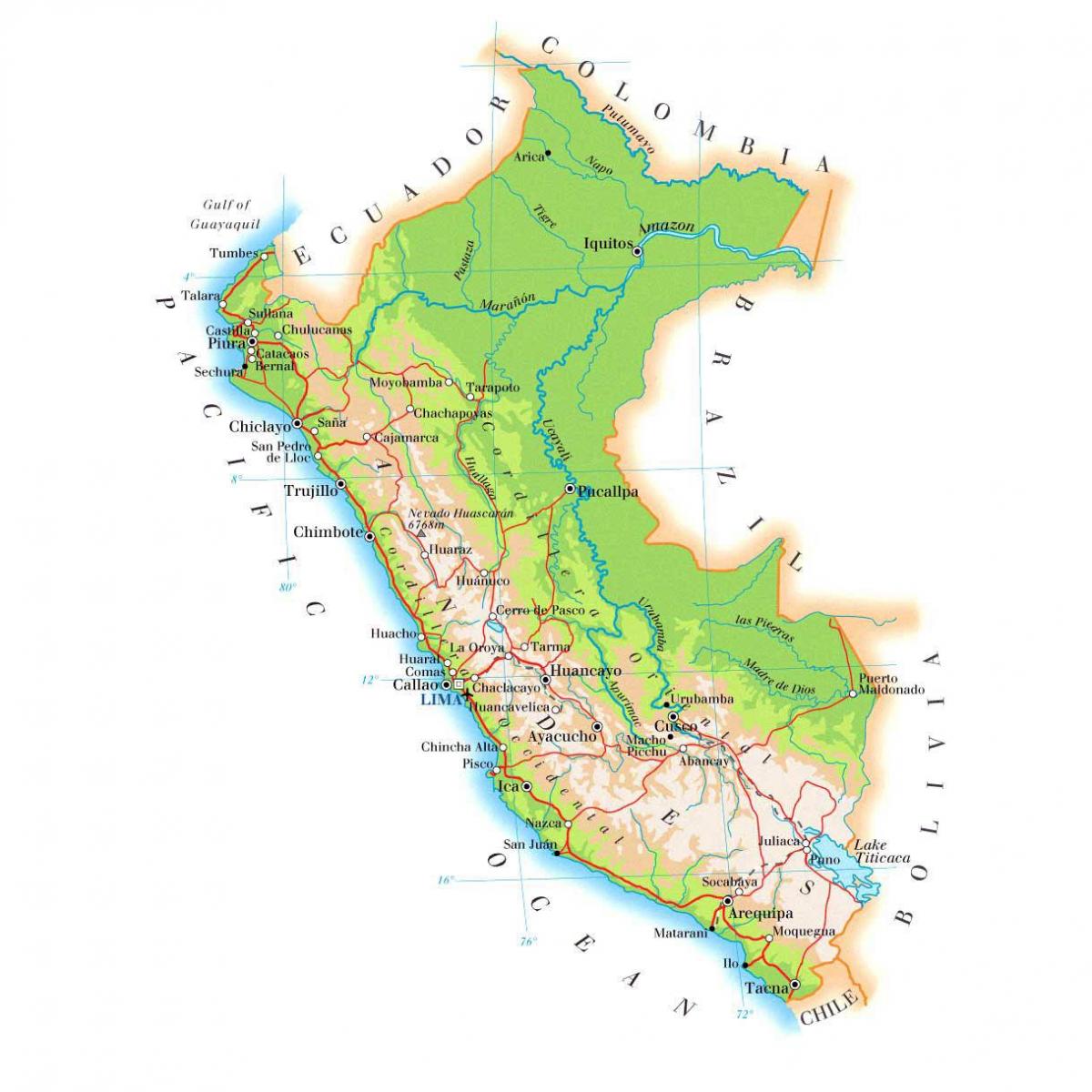 карта физическая карта Перу
